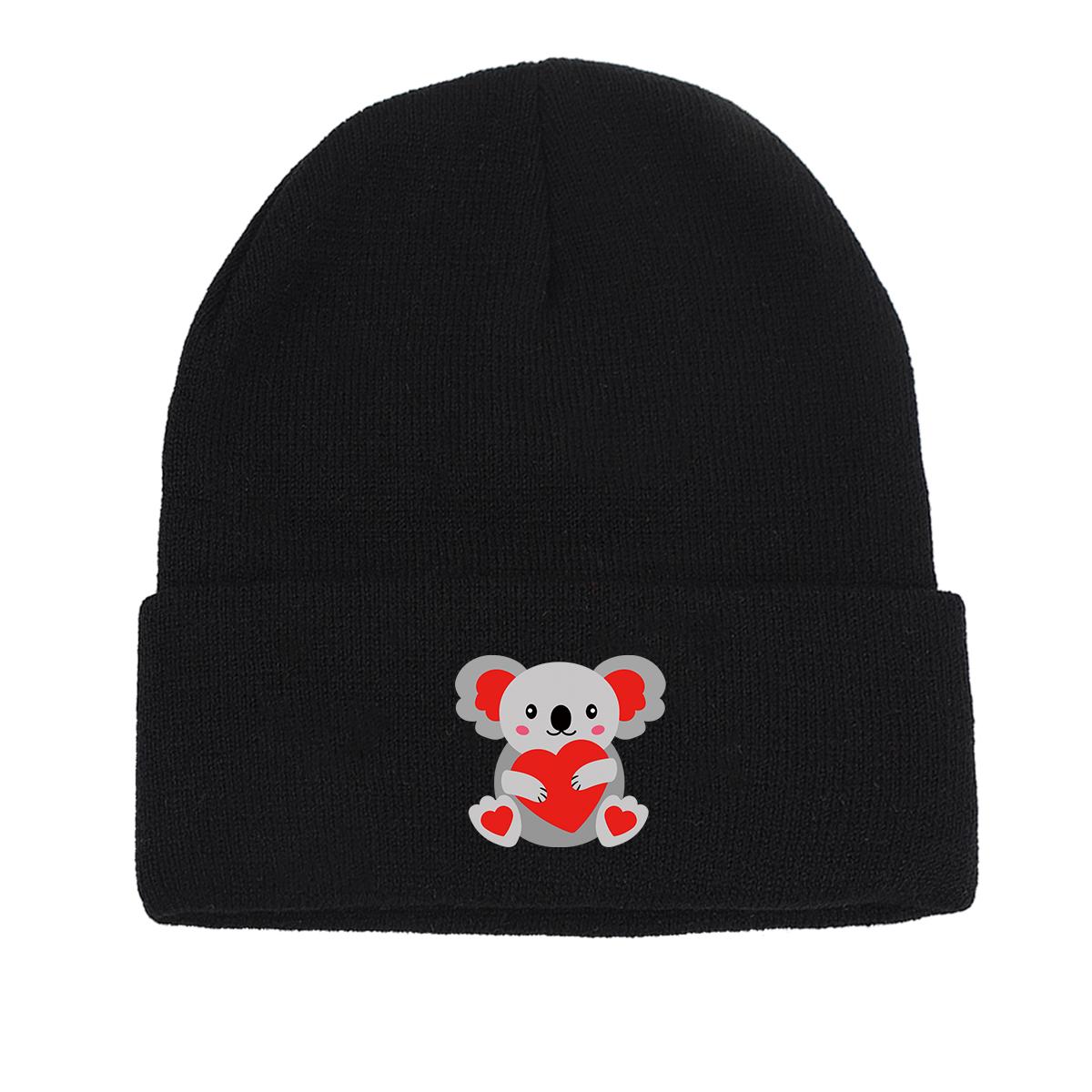 

Koala Heart Winter Knitted Cap Beanie, Valentine s Day Man Cap Autumn Candy Color Stylish Bobble Hat Knit Hat Beanie as the picture чёрный