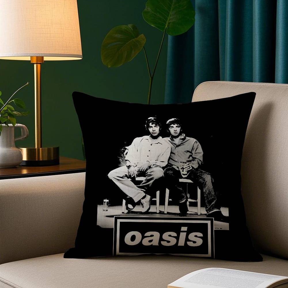 O-Oasis Rockband Kissenbezug Kurzplüsch Druck Kissenbezug Quadratische Wurfkissenbezüge Sofa Heimdeko
