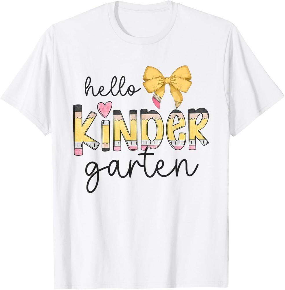 

Hello Kindergarten Teacher Squad Coquette Bow Pencil School T-Shirt 4XL