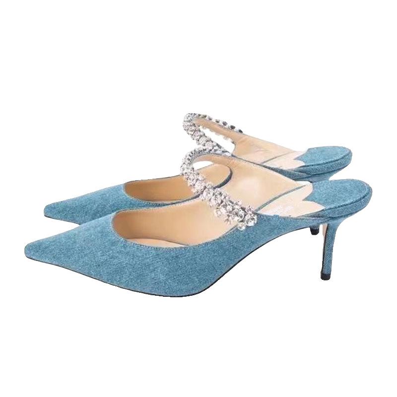 Fashion Women's Pointed Toe High Heels Rhinestone Chain Open Toe Sandals Sparkly Luxury Full Rhinestone Chic