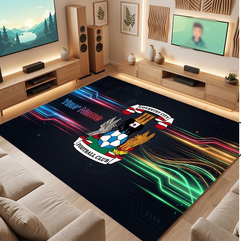 Coventry City Custom Crystal Velvet Rug, Personalized Name Text Print, Football Logo Soft Non‑Slip Floor Mat Home Decor Gift