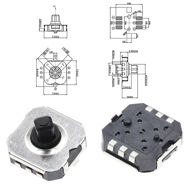 10Pcs 7.5x7.5MM Tactile Switch 5 Way Direction 6Pin Button Switch Micro Switch Push Button Reset Tact Switches