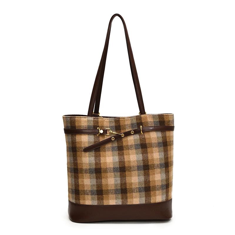 

Сумка для поездок на работу Новая осенне-зимняя модная повседневная женская модная клетчатая сумка-тоут большой вместимости под мышкой жёлтый