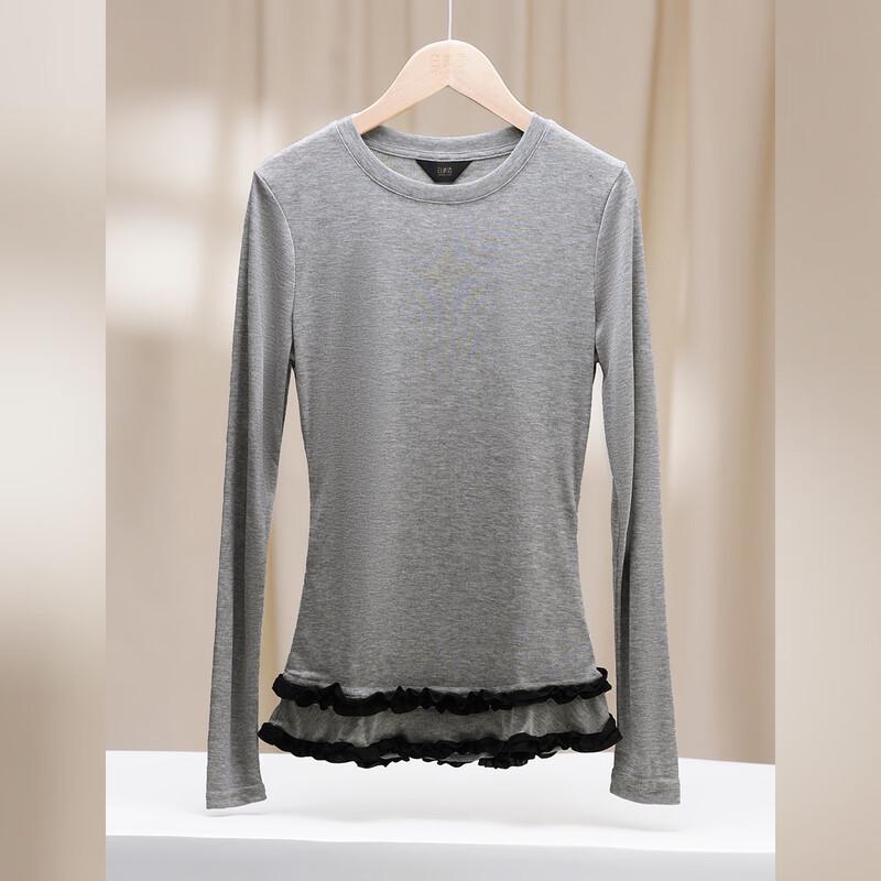 Women s Slim-Fit Contrast Lace Hem T-Shirt XL