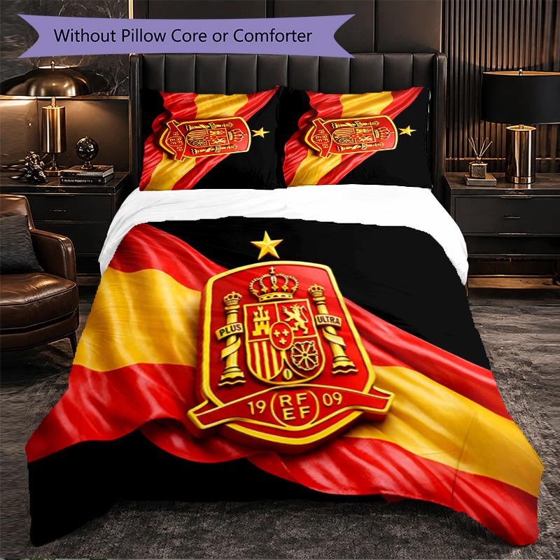 Set Biancheria da Letto a 3 Pezzi Squadra Nazionale di Calcio Spagnola Morbido Set Copripiumino con Federe Set Decorazione Camera da Letto per Casa