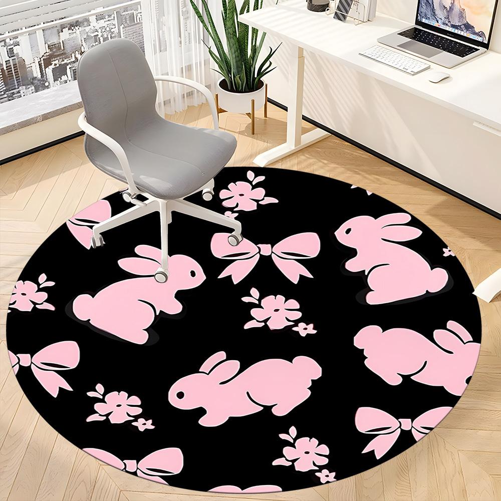 1pc Bunny Floral Office Round Area Rug,  Mat Suitable ForOffice, Under Office Chairs Bedroom Living Room Home Decor, Room Deco