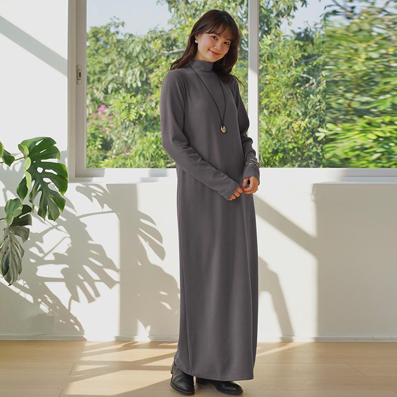 Autumn/Winter Brushed Half-High Collar Long Sleeve Slimming Dress