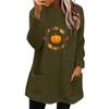 Women's Pumpkin Print Fleece Sweatshirt, Long Sleeve, Casual Fit, Double-sided Fleece, Pockets, Round Neck - Autumn/Winter Collection