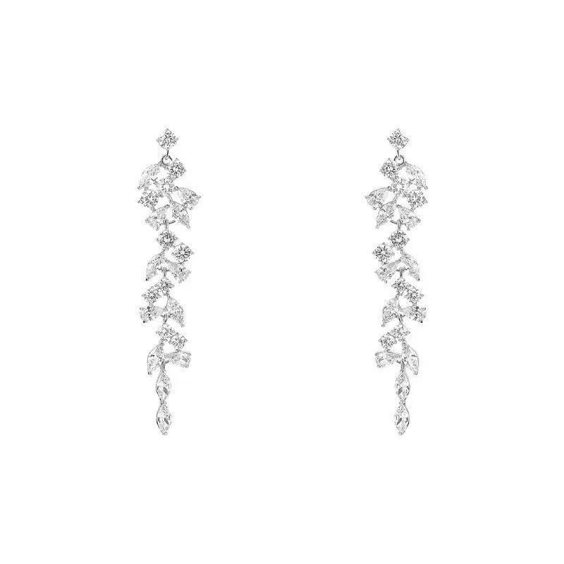 Light luxury, extravagant, fringed zircon earrings, Korean ancient earless earrings, celebrity temperament, noble and simple earrings