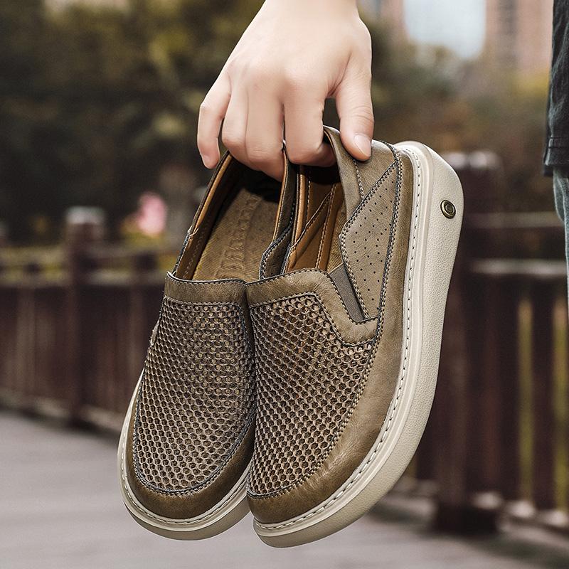 Men's Sporty Breathable Mesh Shoes Lightweight Comfortable Casual Slip-On Summer Shoes Round Toe Non-Slip Rubber Outsole