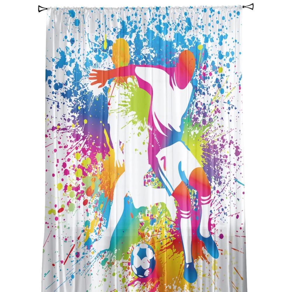 Soccer Football Game Sport Splash Ink Sheer Drapes for Living Room Decor Window Curtain for Bedroom Curtain Panels