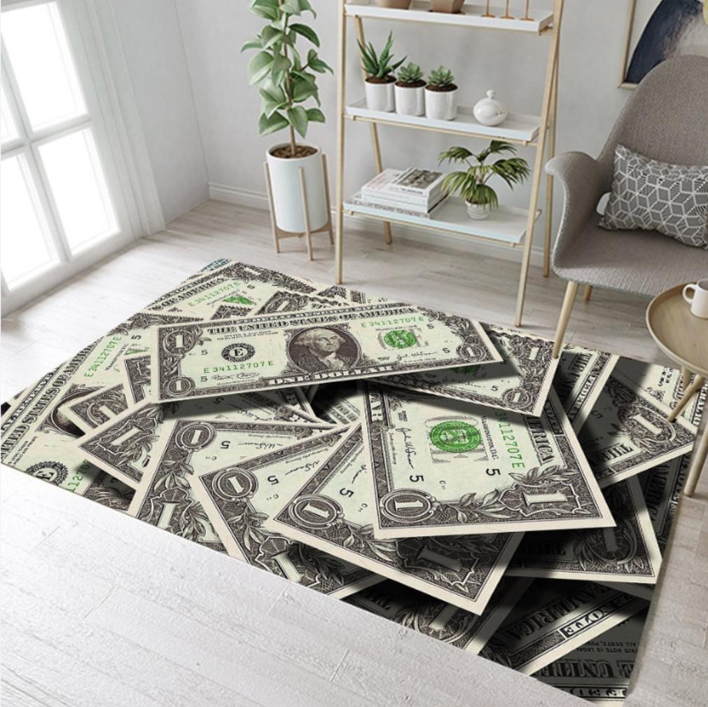 Living Room Rug US Dollar Bill Theme Carpet Non-Slip Soft Easy To Clean Durable Trendy Personalized Decor Area Home Decor Mat