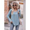 Autumn and Winter Women's Blouse Casual Bubble Sleeve Square Neck Pleated Long Sleeve Top