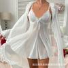 European and American large-size erotic underwear women's sexy mesh suspender nightdress loungewear robe set