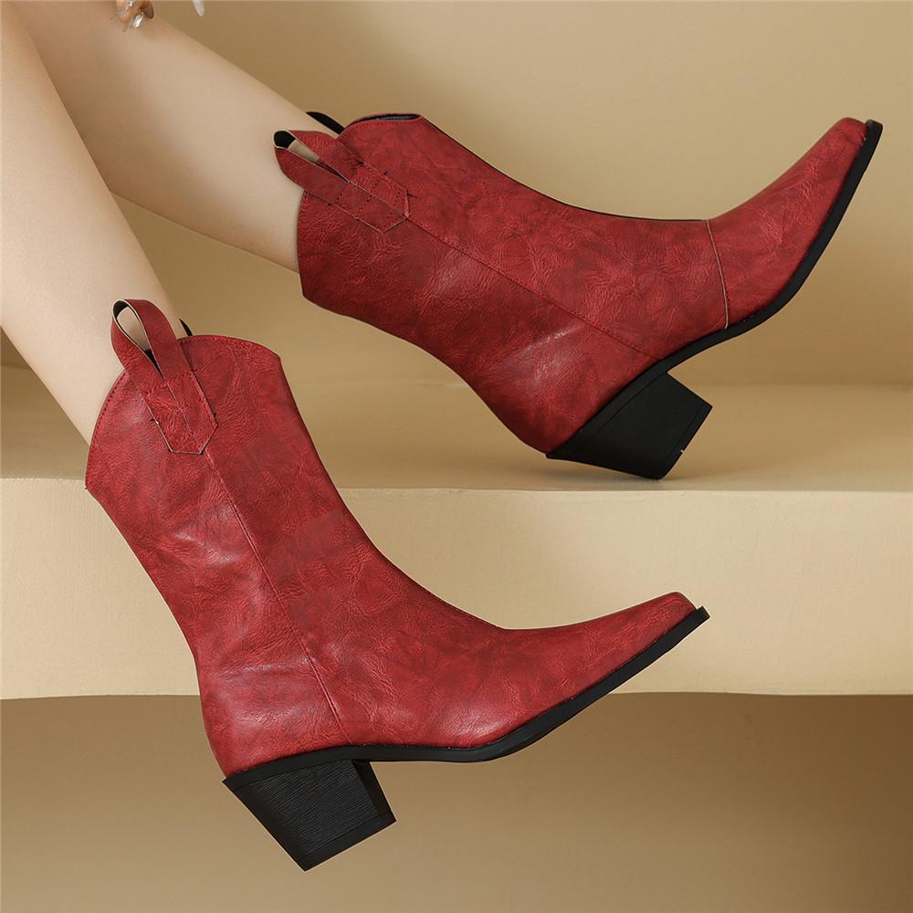 New Women Wedge Boots High Heel Ankle Boots Winter Pointed Cowboy Boots Fashion Western Booties Woman Shoes Size 34-43