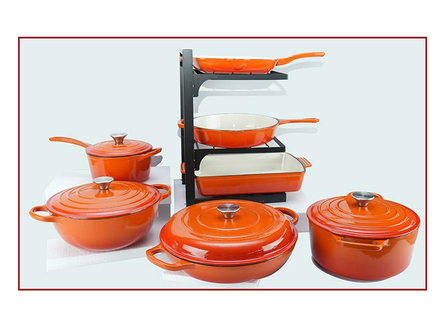Seven-Piece Cast Iron Enamel Cookware Set: Includes Frying Pan, Flat-Bottom Pot, Stew Pot, Seafood Pot, and Mommy Pot