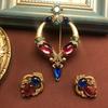 Retro Style Elegant Scepter Design Corsage Stud Earrings Colored Glass Inlay Exquisite Small Pin Earrings Set Women