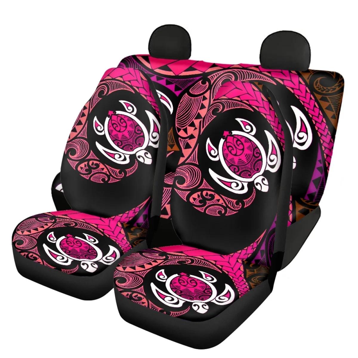 Polynesian Sea Turtle Tattoo Print Front/Back Car Seat Cover Full Set Ethnic Tribal Design Vehicle Seat Protector Car Accesories