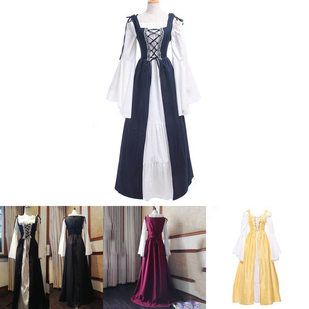 Stupendo Abito Medievale Rinascimentale da Donna a Lunghezza Intera con Design Off-Shoulder e Vita Elastica
