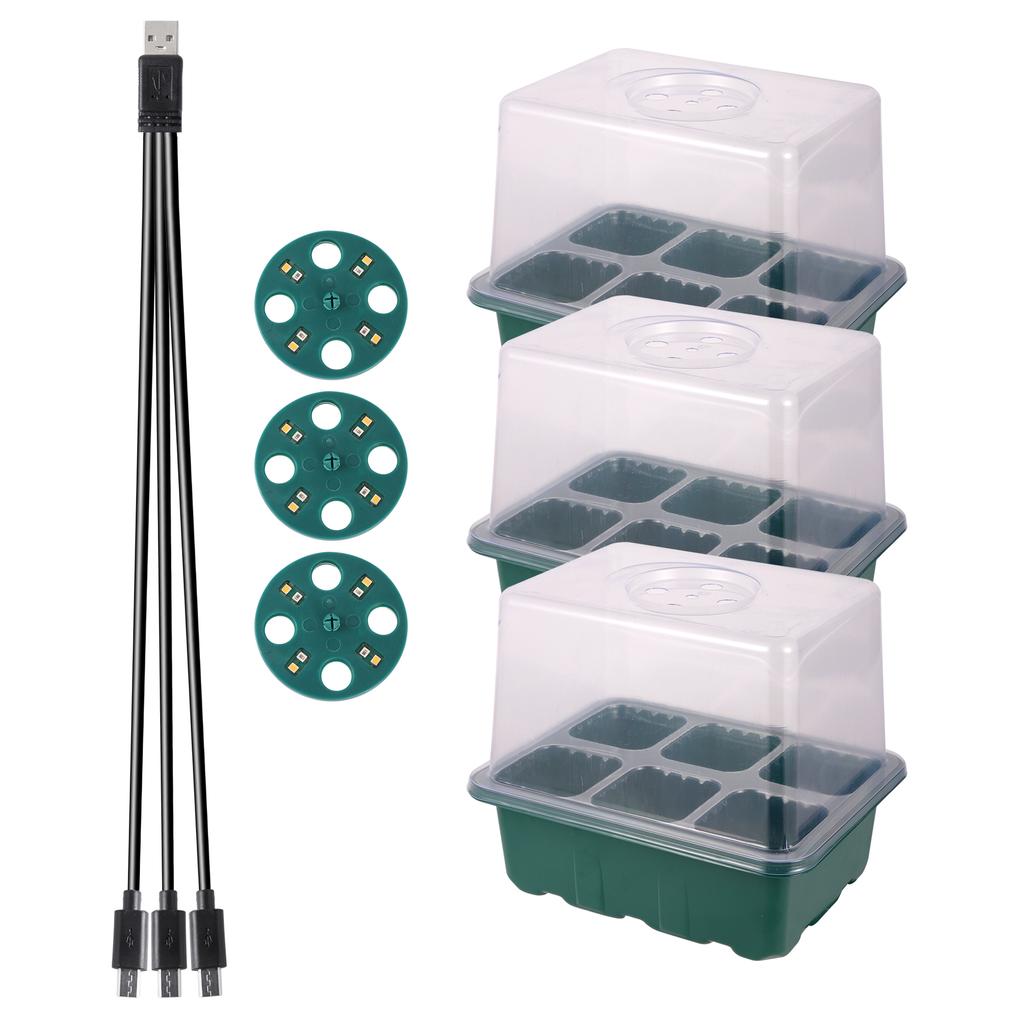 Higher Cover Nursery Tray Box with Growing Light 6/12 Cell LED Full Spectrum Seedling Succulent Flower Planting Germination Pot