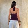 Purple Halter Mesh Ruffled Off Shoulder Sleeveless Sexy Women Casual Top