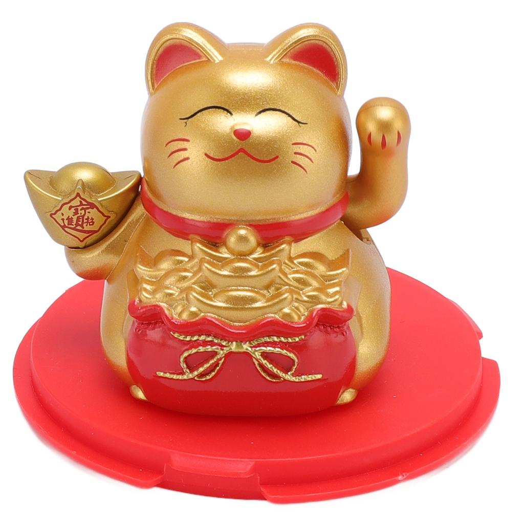 Feng Shui Lucky Cat Solar Powered Waving Maneki Neko Decoration Lucky Cat Statue for Home Shop Car Interior
