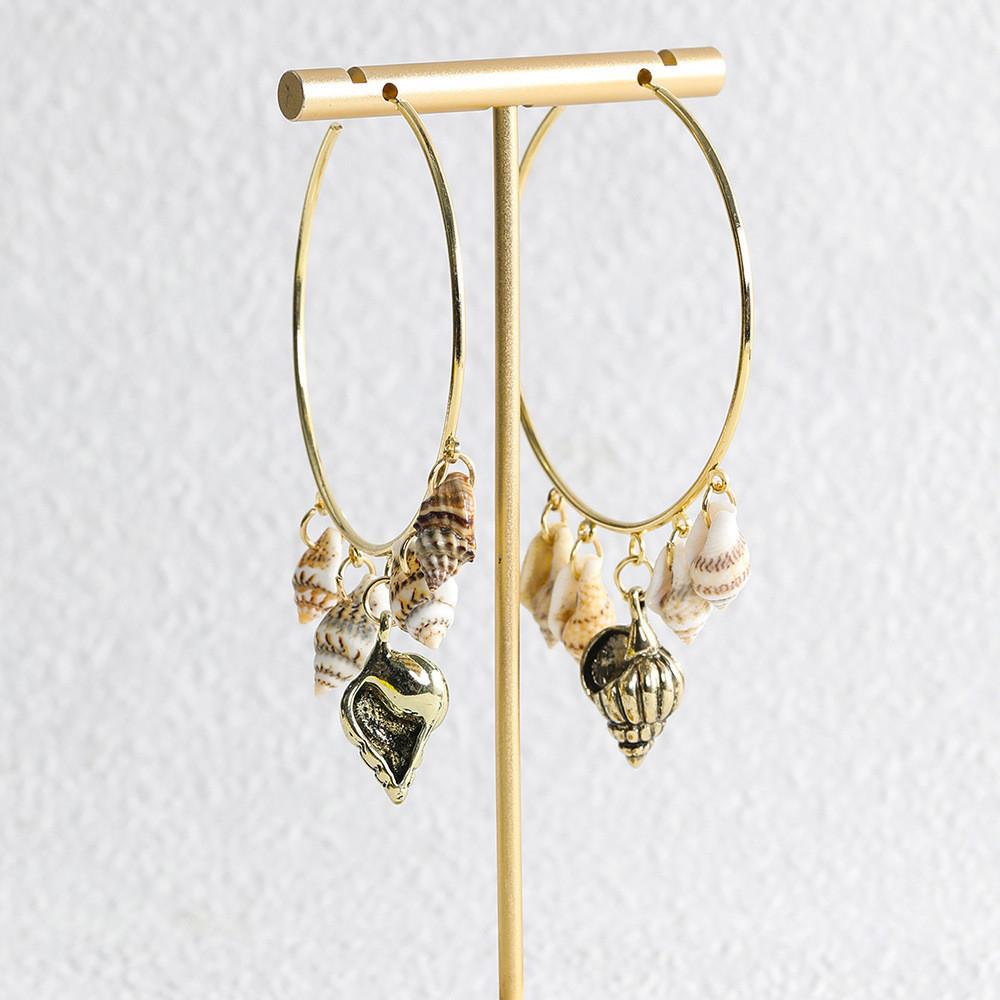Trendy Geometric Shell Hoop Earrings Alloy Minimalist Statement Jewelry For Women