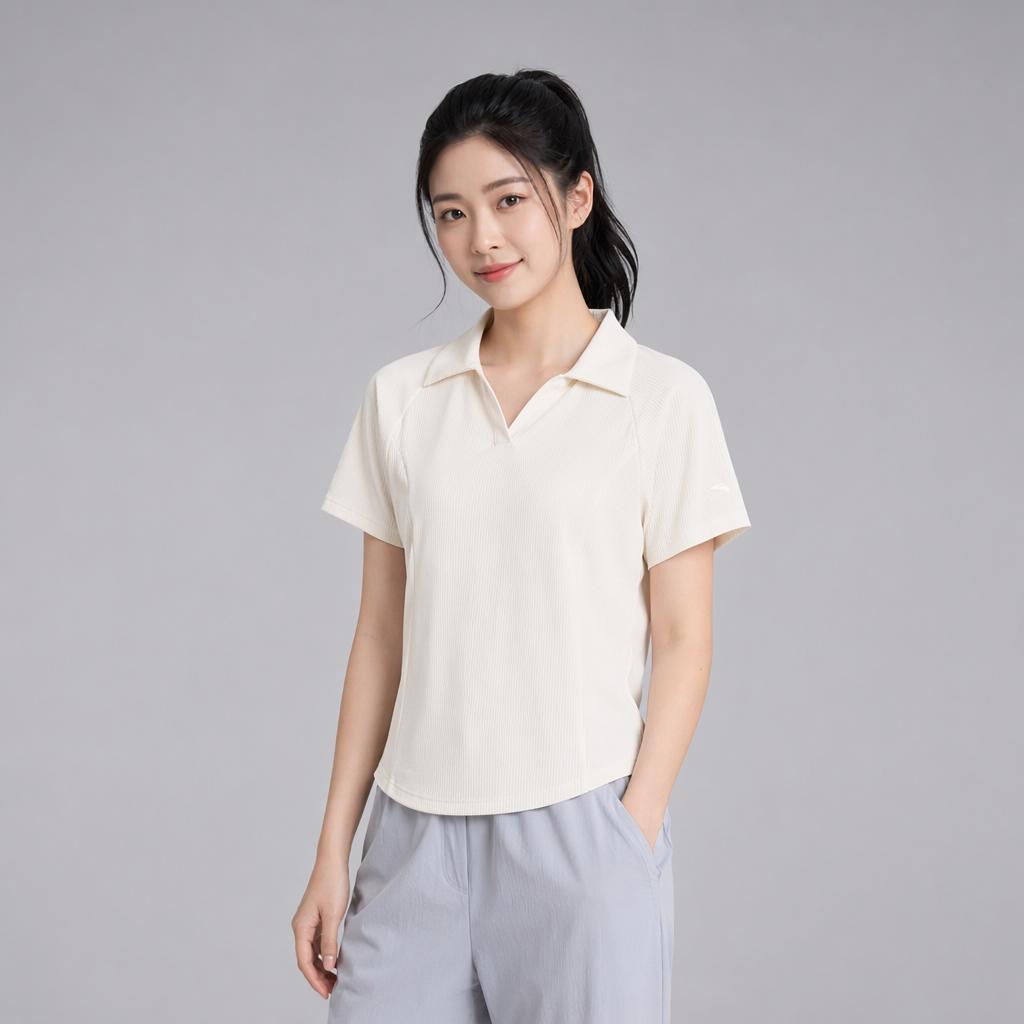 Anta Comfortable Simple Versatile Letter Slim Fit Polo Shirt Women Tops Corn-White 162527108-1