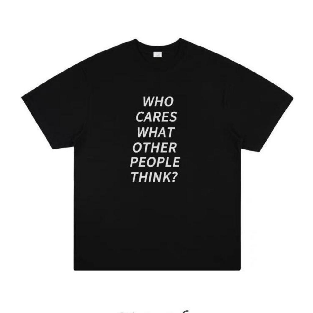 WHO CARES American Retro High Street Print Short-sleeved T-shirt for Men and Women, Loose Base, Couple Half-sleeved Summer