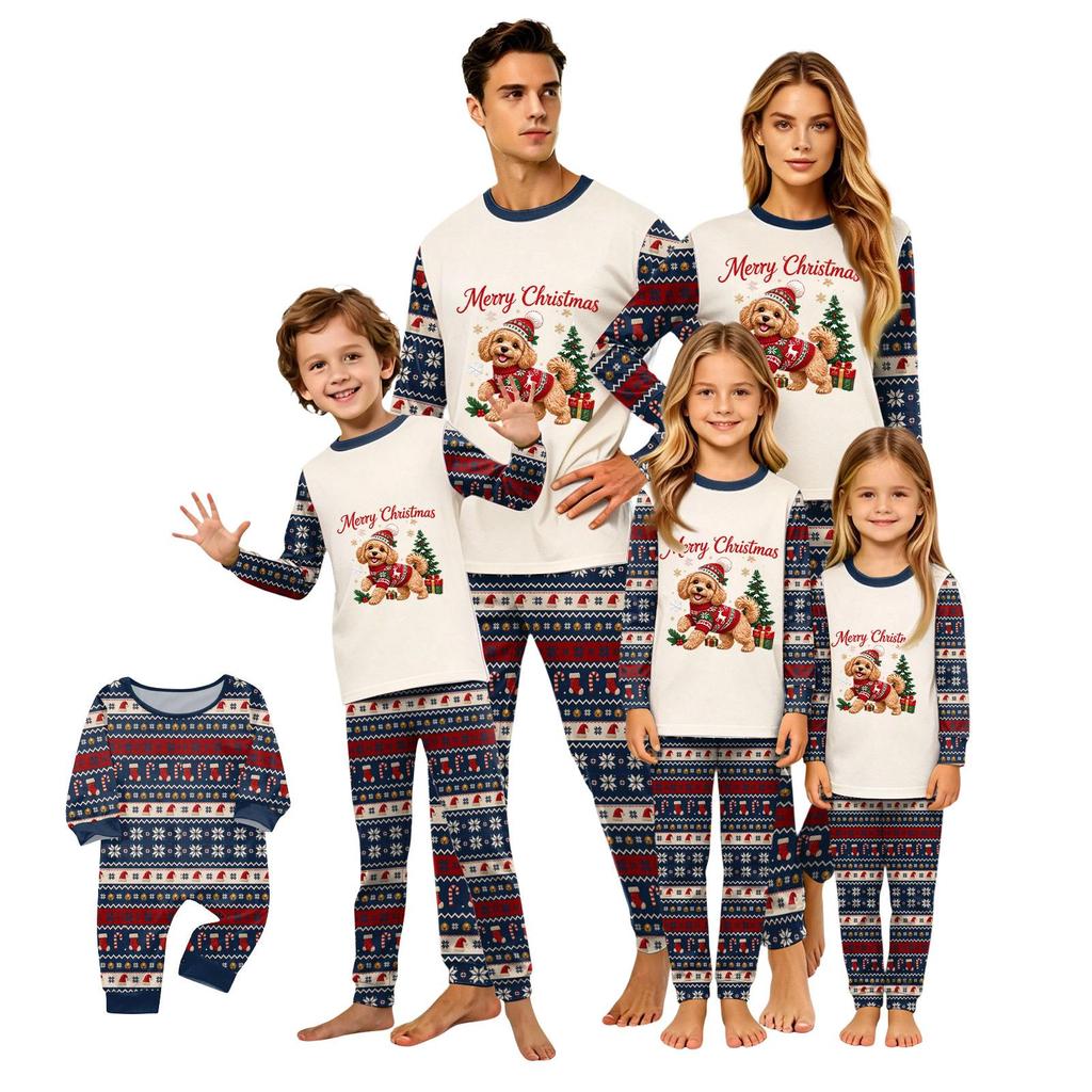 Family Matching Christmas Print Round Neck Long Sleeve Top and Pants Loungewear Set for Parent and Child