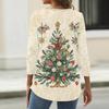 Women's Fashion Casual Christmas Print V-Neck Button Three-Quarter Sleeve T-Shirt Blouse