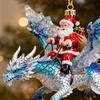 Santa Claus Riding A Dragon Ornaments Fantasy Themed Santa on Dragon Christmas Ornament 2D Acrylic Hanging Decoration for Tree Car Window Yard Decor