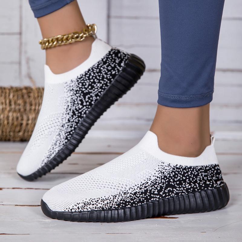 Women Knitted Flats Light Breathable Walking Shoes Comfortable Loafers Ladies Elastic Casual Sports Shoes Mesh Jogging Shoes