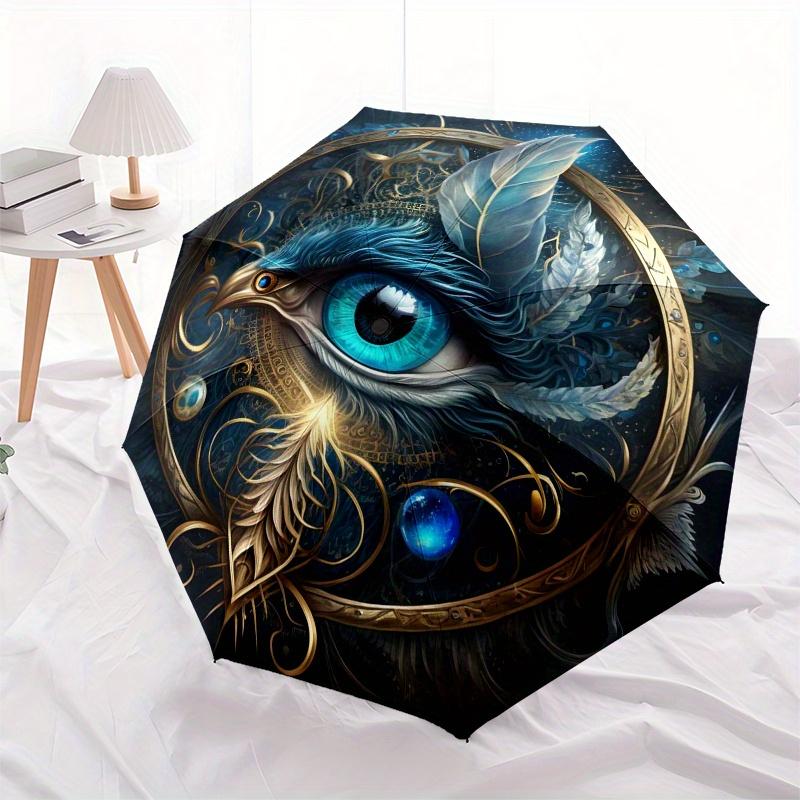 Eagle Eye Feathered Artwork Circular Wall DecorUmbrella, Portable 3-Fold Umbrella for Men & Women,Christmas Gift ES215