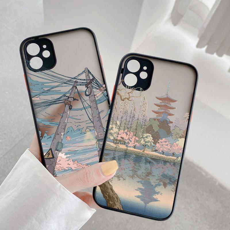 Japanese Anime Scene Landscape Phone Case for iPhone X XR XS 12 13 14 11 15 Pro Max Mini 8 7 Plus Cartoon Scenery Covers Fundas