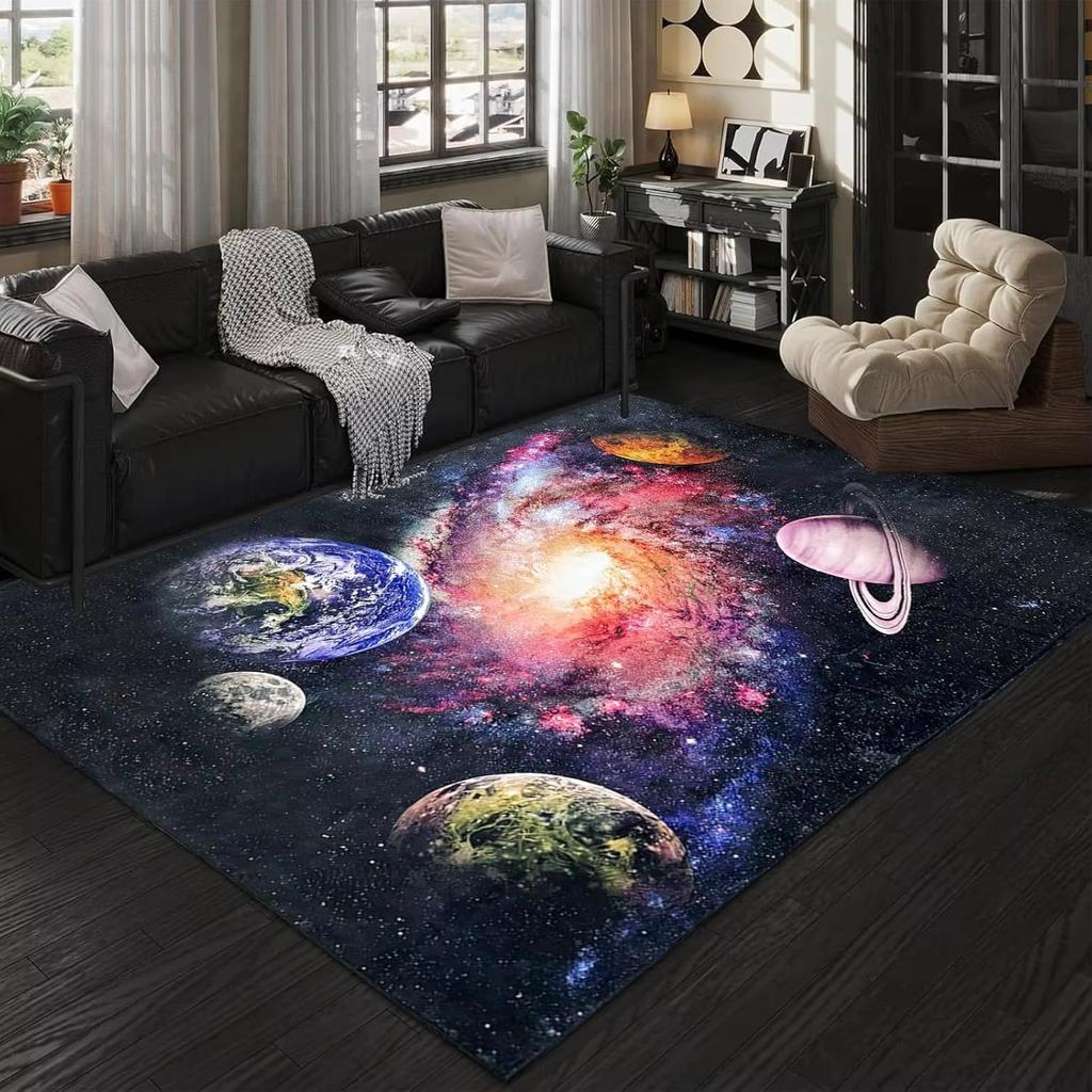3D Planet Universe Large Area Soft Flannel Carpet Children's Room Play Floor Mat Home Living Room Bedroom Decorative Floor Mat
