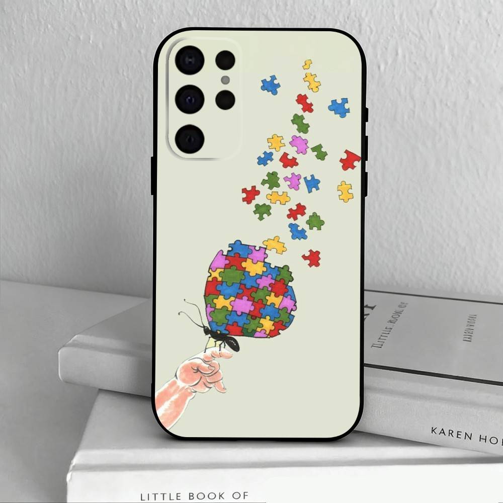 

Puzzle Art Support Autism Phone Case For Samsung S25,S24,S21,S22,S23,S30,Ultra,S20,Plus,Others Soft Black Cover Samsung S25Plus