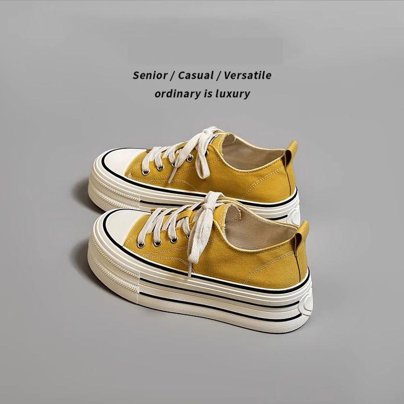Thick-soled Heightening Breathable Canvas Shoes Women's Summer 2025 New Casual Versatile Thick-soled Heightening Sports Board Shoes