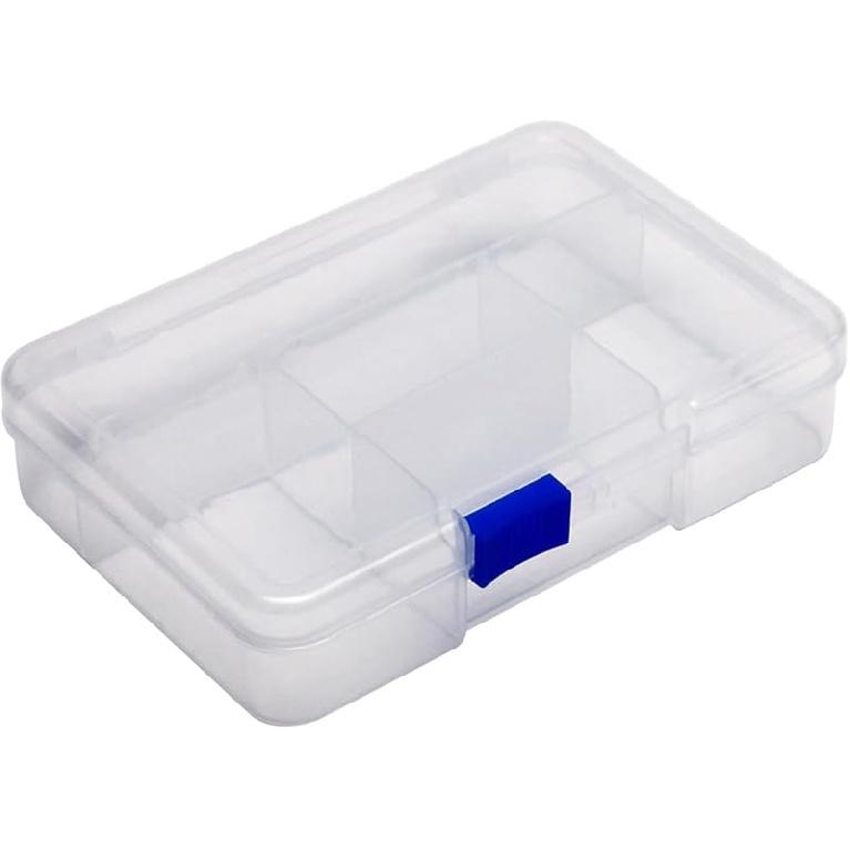 

MroMax 2Pcs Small Storage Box,145x 100 x 32mm PP Clear Fixed 5 Grids Electronic Containers Tool Boxes for Nails, Screw, Earrings, Beads, Fishhooks 1-Pack