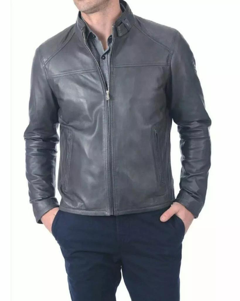 Handmade Lambskin Soft Real Men's Jacket Gray Stylish Genuine Lambskin Leather