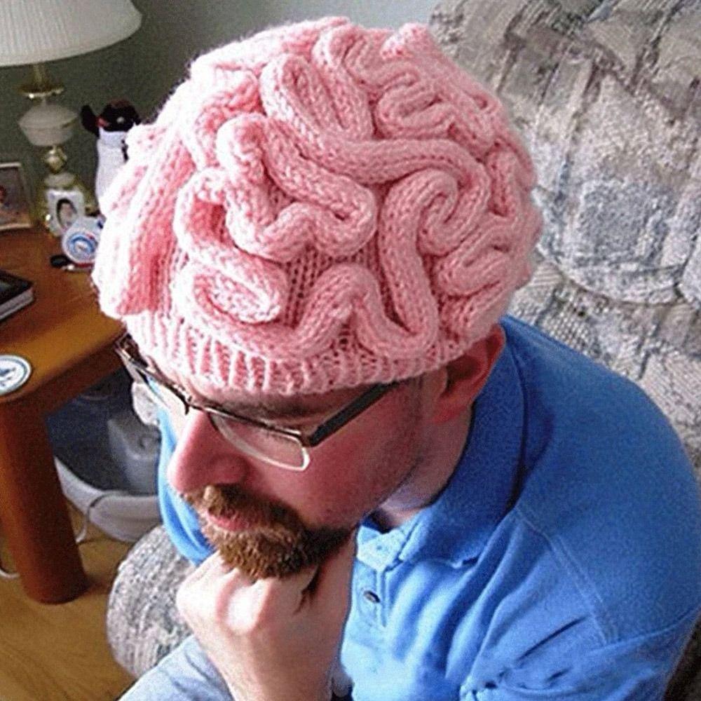 Cappello Cervello Divertente Lavorato a Maglia Parodia Horror Fatto a Mano Berretti Skullies per Feste Oggetti di Scena Cosplay Vintage per Uomini Donne