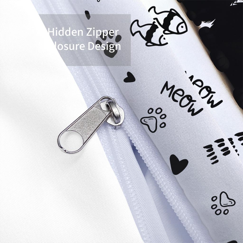 3pc Black Cat Printed Bedding Set with Coreless Soft and Comfortable Multi Size Machine Washable 1 Duvet Cover+2 Pillowcases