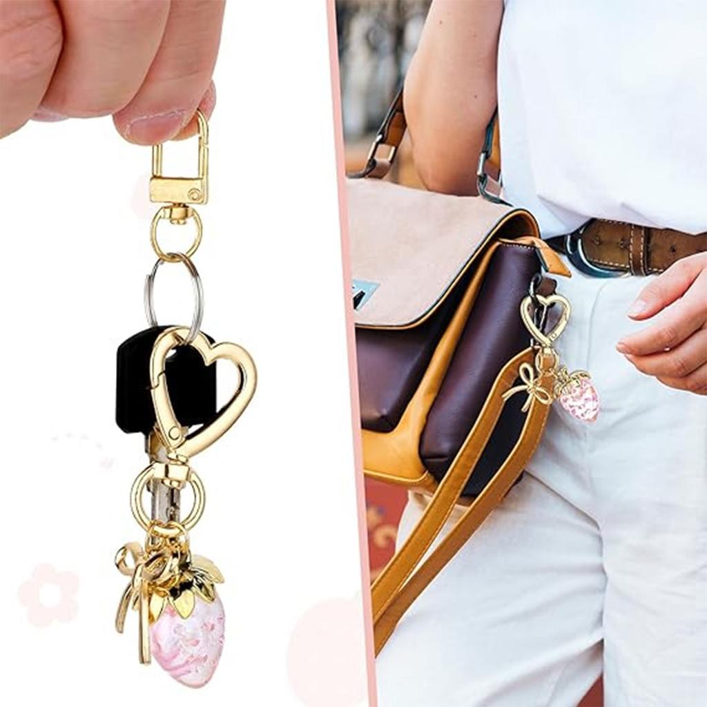 Handmade Strawberry Bowknot Keychain for Women and Girls Featuring Durable Alloy Material and Bright Colors