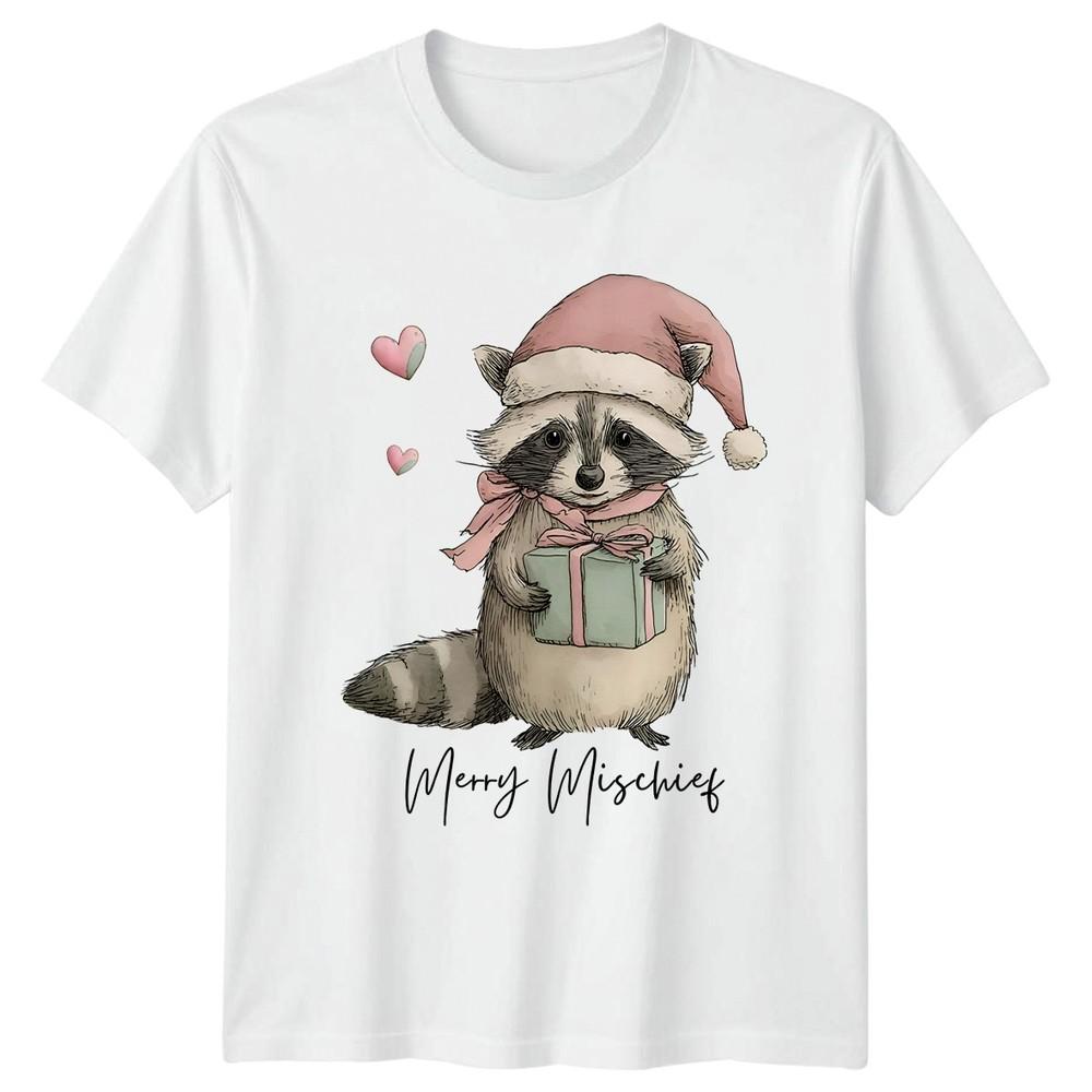 Raccoon Merry Mischief Christmas Holiday Unisexs TShirt Unisexs Tee Graphic Top S