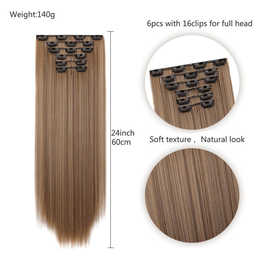 6Pcs/Set Clip-in Hair Extensions Long Straight Hair for Full Head Synthetic Hairpiec for Women Ladies