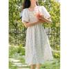 Bubble sleeve dress girls summer new middle school high school students sweet floral princess medium and long skirt new
