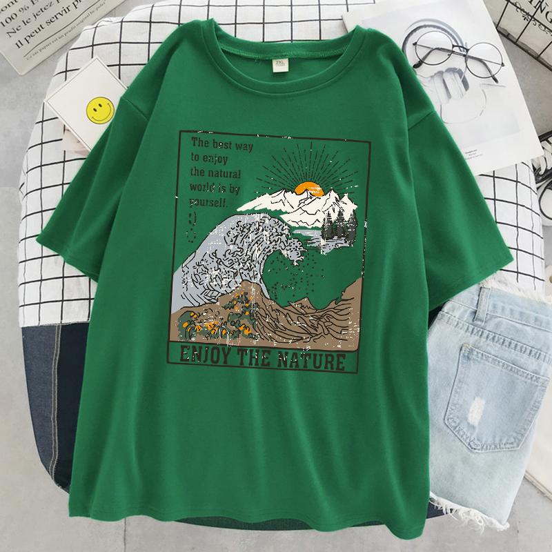 Genießen Sie die Natur Harajuku Grafik T-Shirts Weibliche Street Hip Hop T-Shirts Baumwolle Übergroße Kleidung Cooles Atmungsaktives T-Shirt
