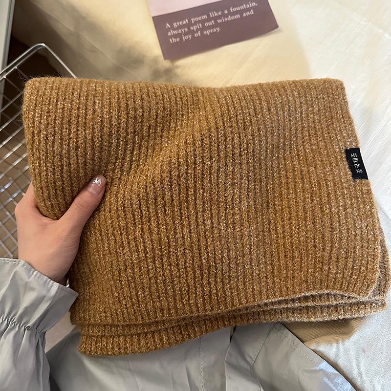 Luochi Women's Solid Wool Knit Scarf - Korean Style, Warm & Soft Fluffy Neck Gaiter for Winter.