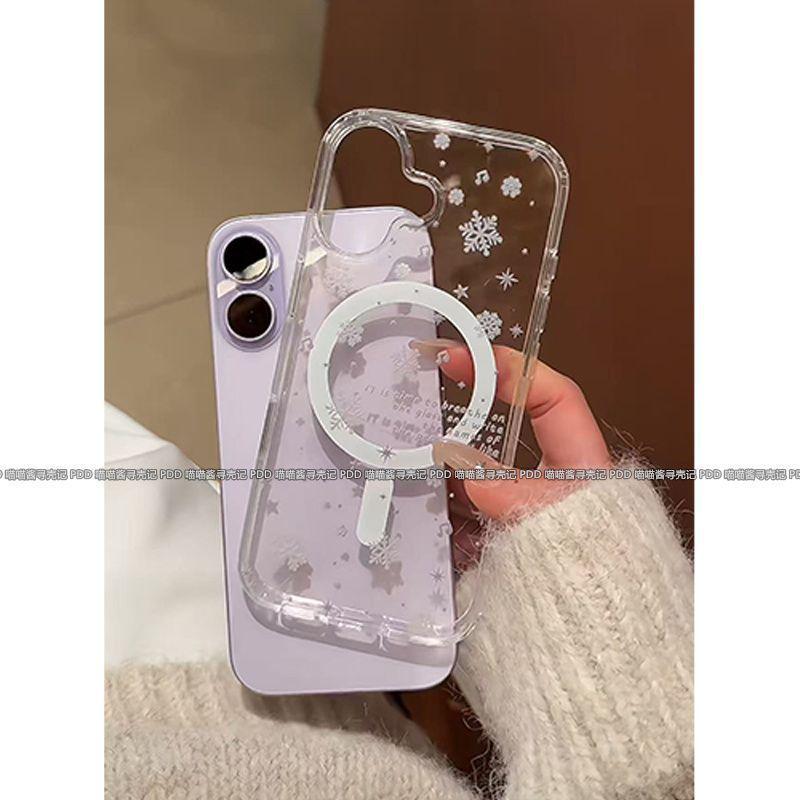 Snowflake English Magnetic Drop-proof Phone Case for Apple 13, 14, 15Plus, 16, 17, and 17 Pro Max with Buttons