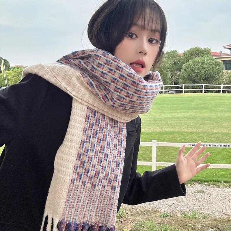 New Plaid Small Fragrant Style Scarf for Women Korean Version Versatile Purple Warm Autumn and Winter Ins Couple Scarf for Men
